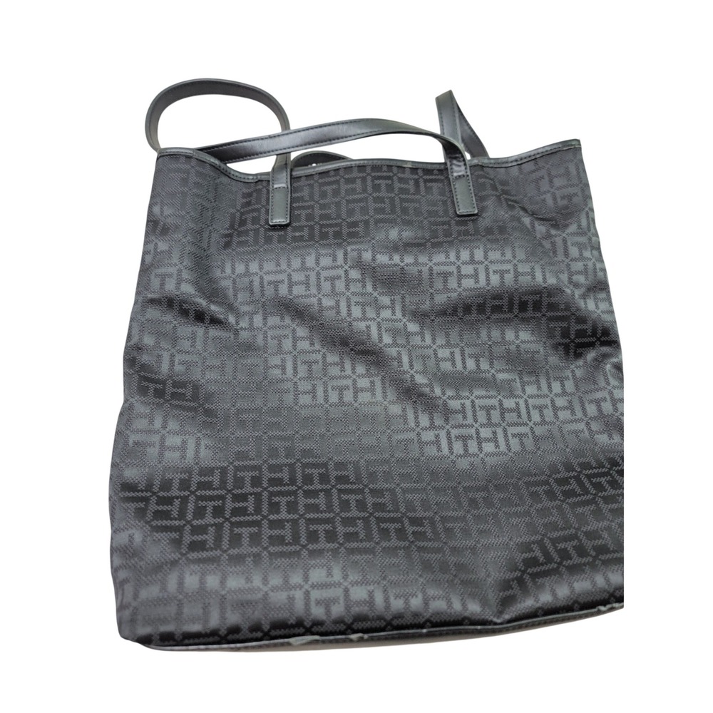 Tommy Hilfiger Black Jacquard Monogram Tote Bag with Matching Pouch Gold Logo - Picture 3 of 5